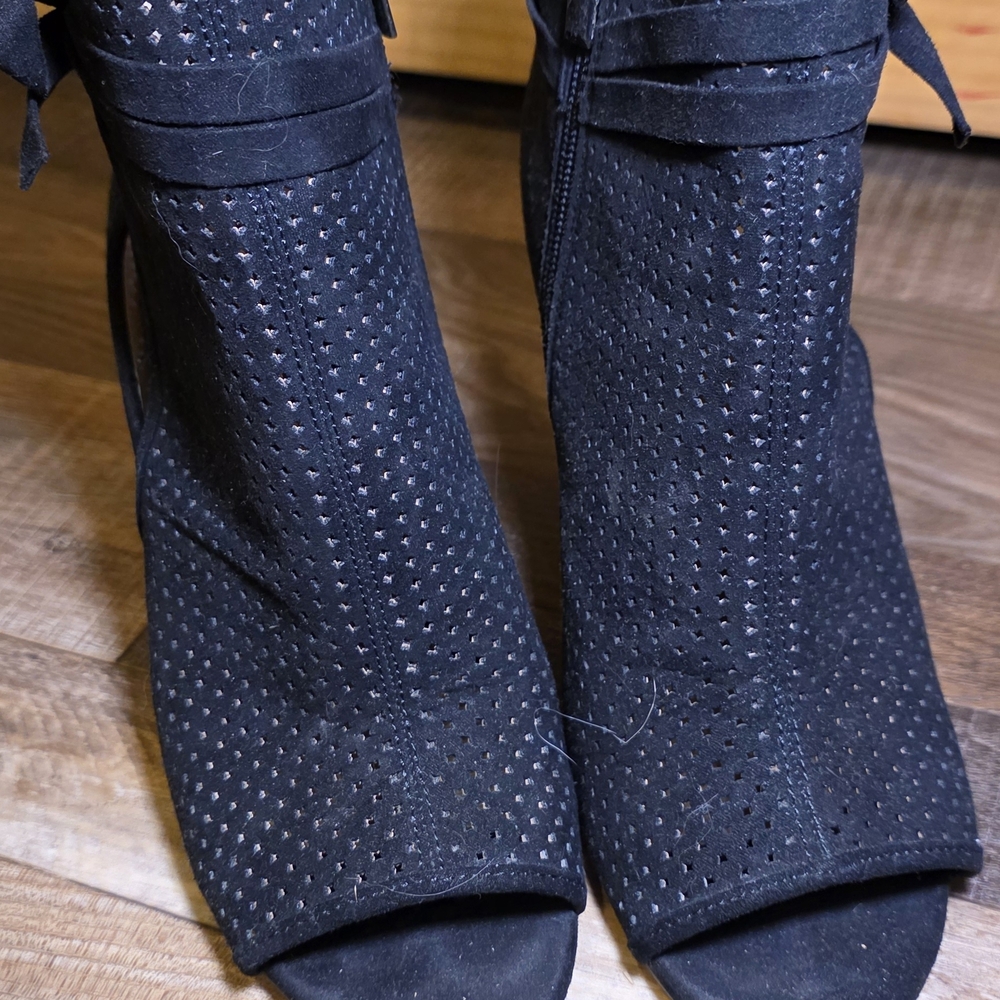 Trac Black Perforated Peep-Toe Ankle Booties
